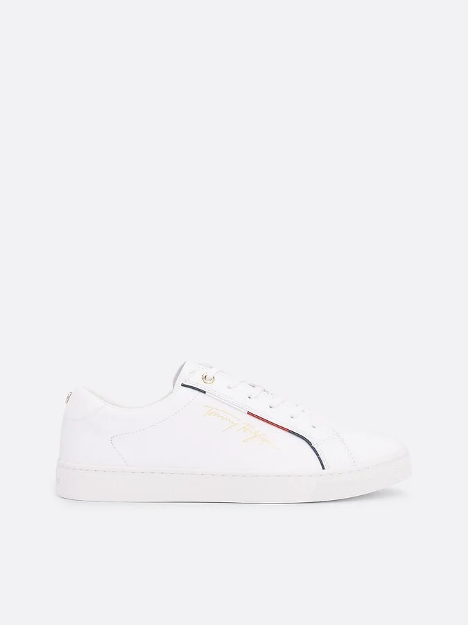 Tommy Hilfiger Women's Tommy Signature Leather Sneaker - White - US 6 / EU 36