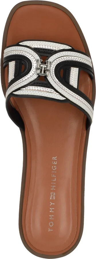 Tommy Hilfiger Women's Tressi Logo Flat Slide Sandals - Black/Silver - Image 4