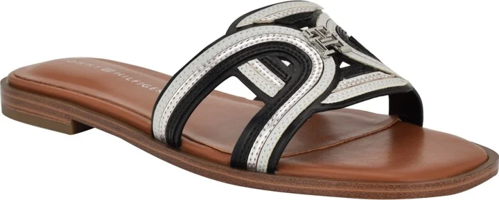Tommy Hilfiger Women's Tressi Logo Flat Slide Sandals - Black/Silver