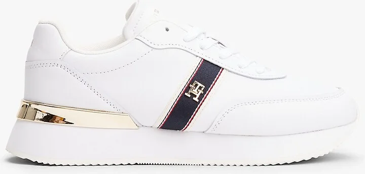 Tommy Hilfiger Women's Webbed Logo Leather Sneaker - White - US 6 / EU 36