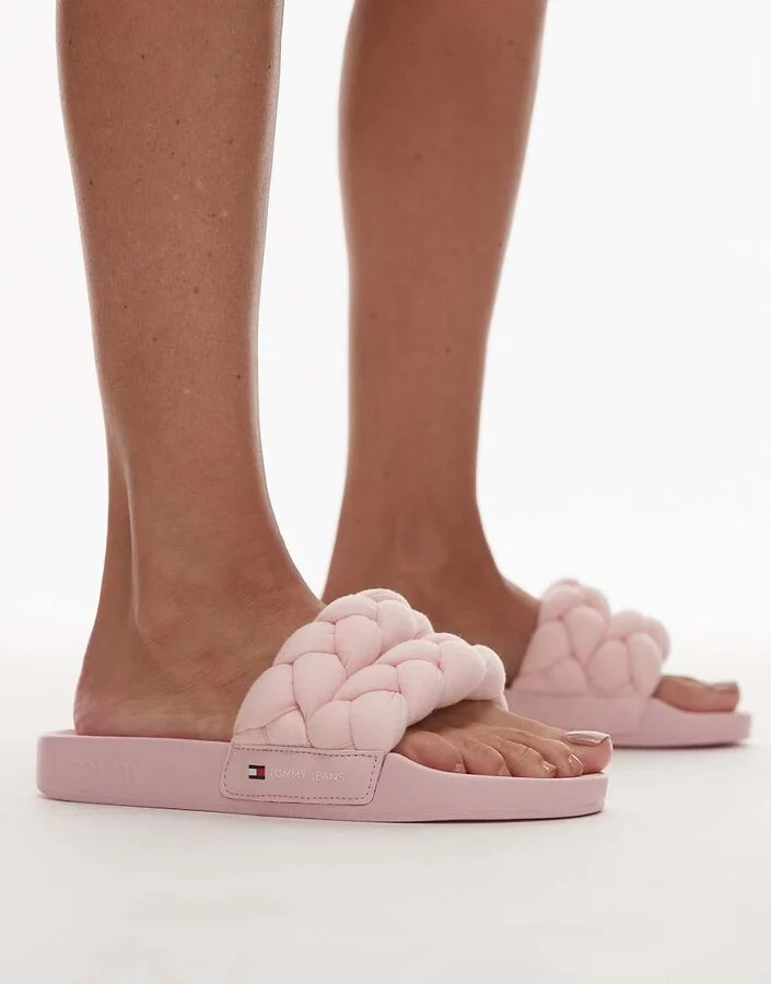 Tommy Jeans braided slides in baby pink