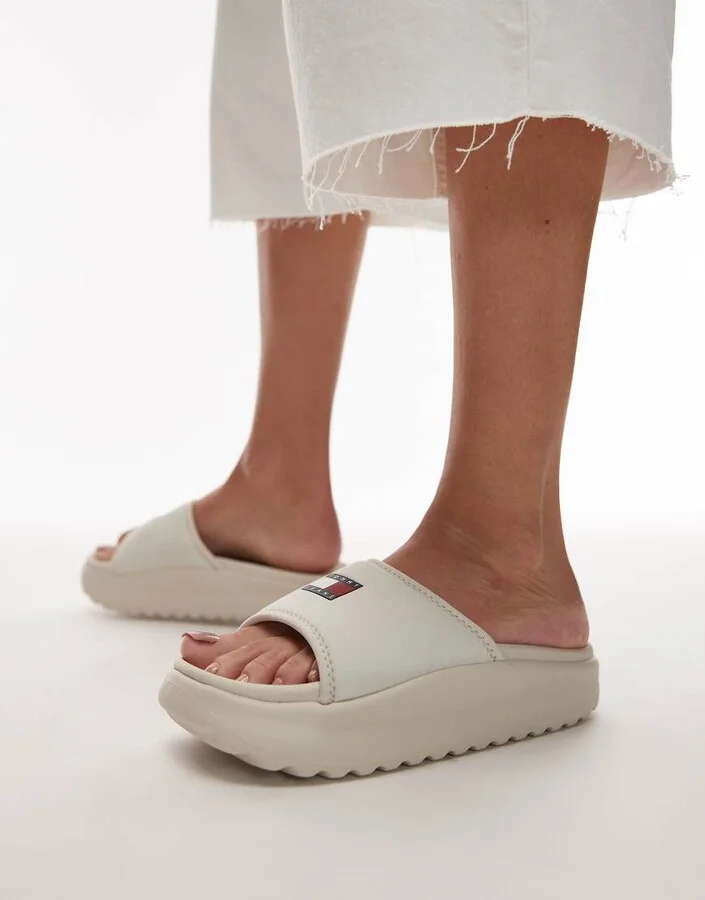 Tommy Jeans comfy pool slides in off white