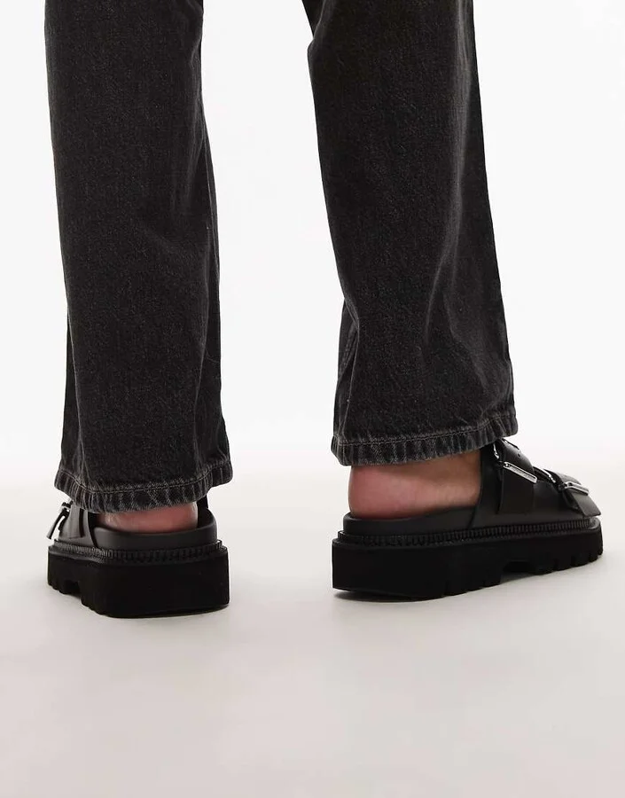 Tommy Jeans double strap buckle sandals in black - Image 2