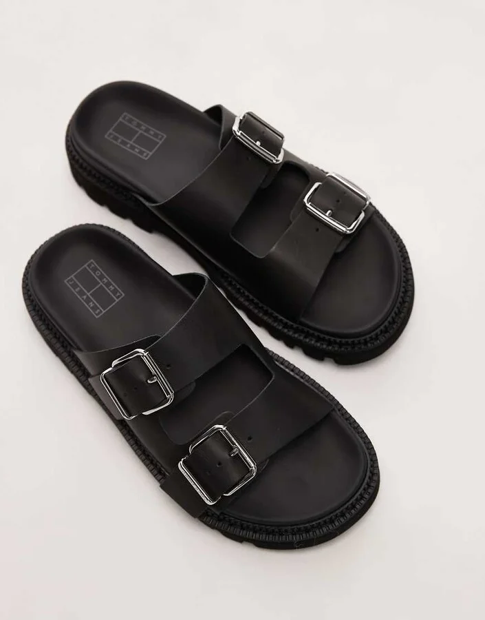 Tommy Jeans double strap buckle sandals in black - Image 4