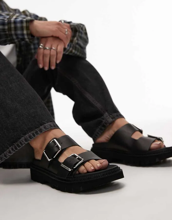 Tommy Jeans double strap buckle sandals in black