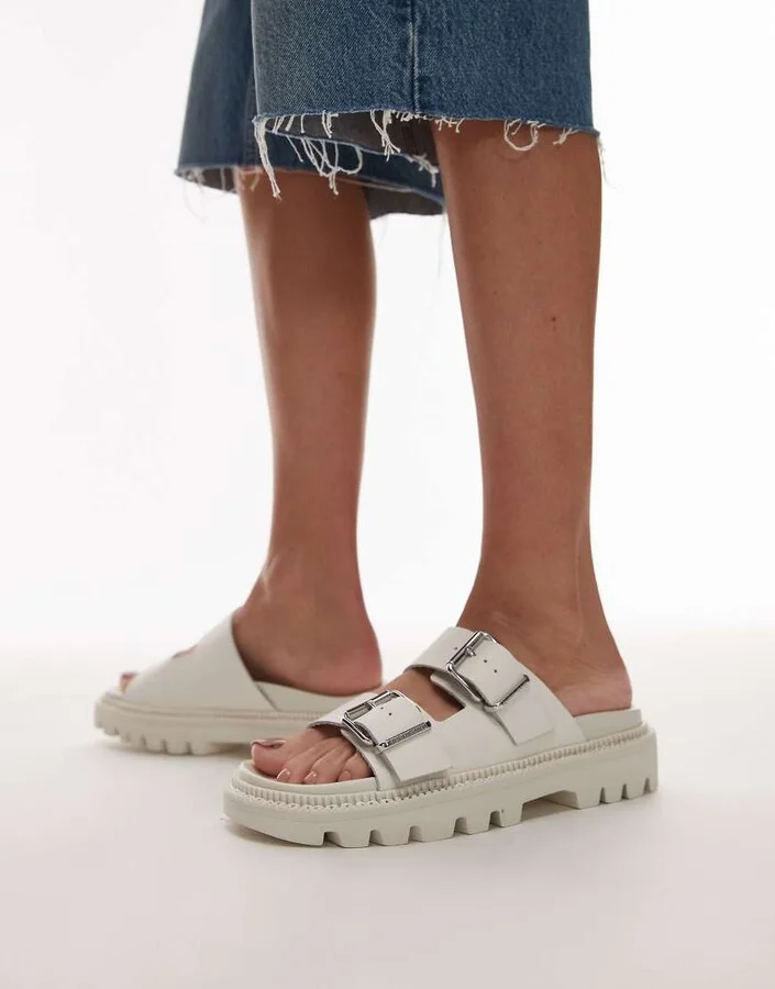 Tommy Jeans double strap buckle sandals in white