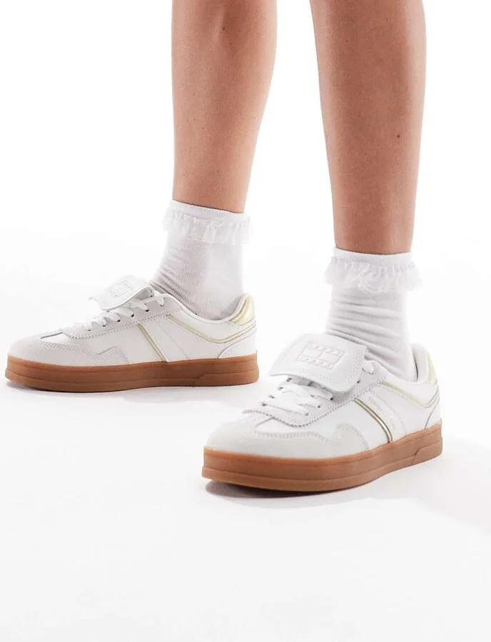 Tommy Jeans Greenwich sneakers with gum soles in white and gold