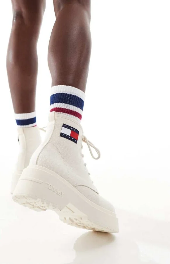 Tommy Jeans lace-up festival boots in white - Image 3