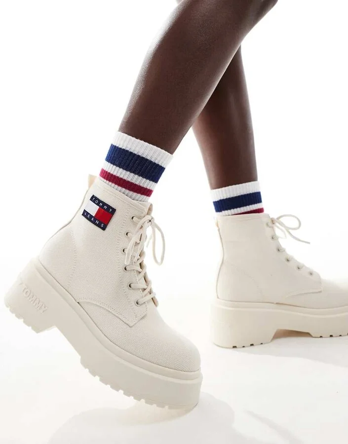 Tommy Jeans lace-up festival boots in white - Image 4