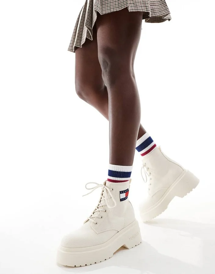 Tommy Jeans lace-up festival boots in white