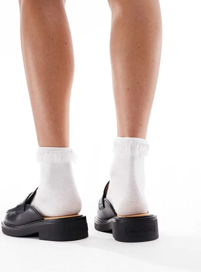 Tommy Jeans leather mule loafers in black - Image 3