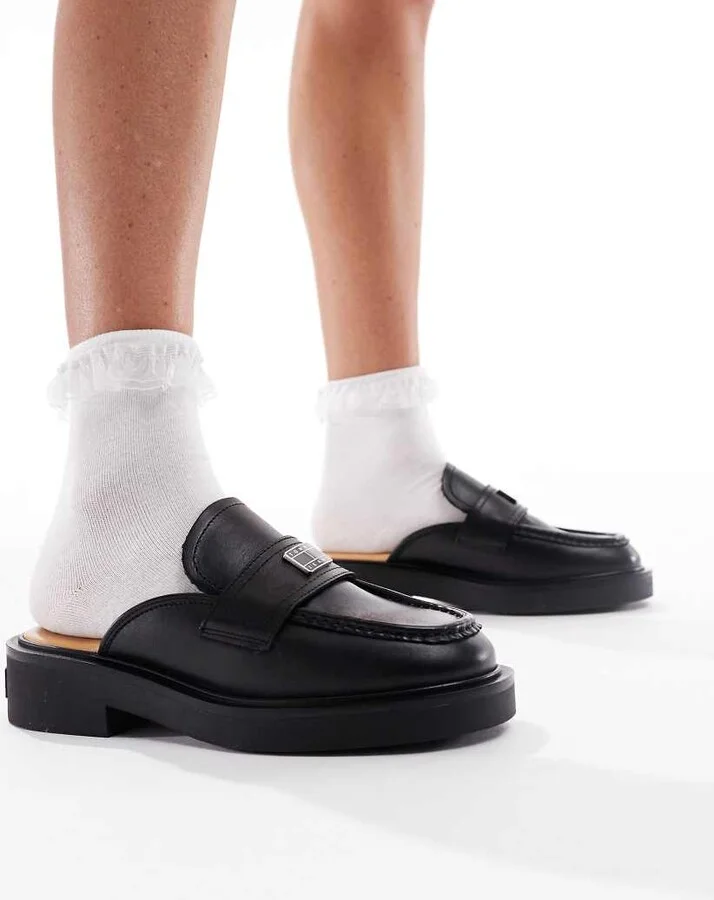 Tommy Jeans leather mule loafers in black - Image 4