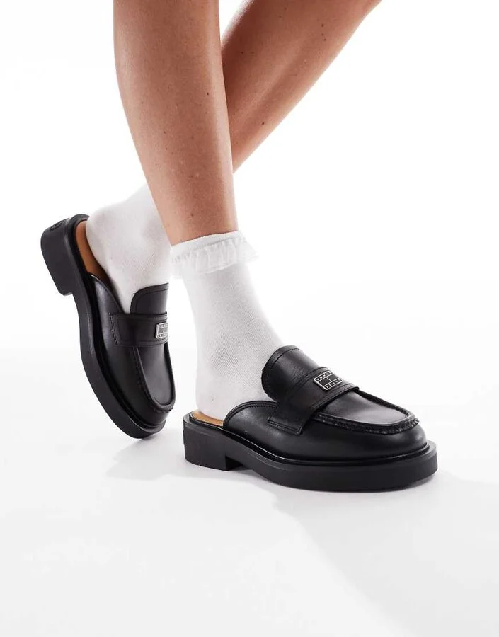Tommy Jeans leather mule loafers in black