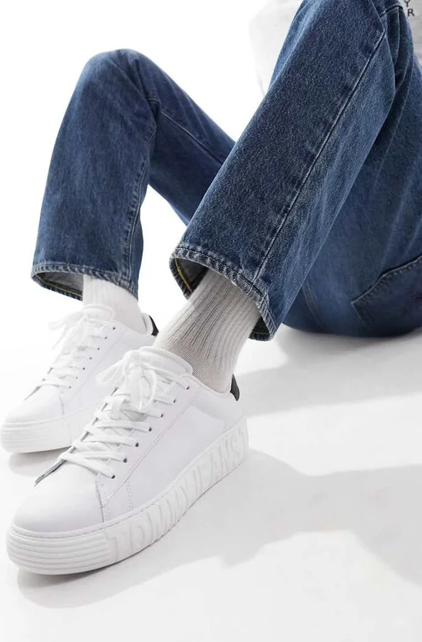 Tommy Jeans leather outsole sneakers in white