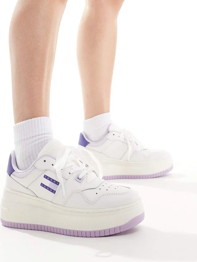 Tommy Jeans retro basket flatform sneakers in lilac