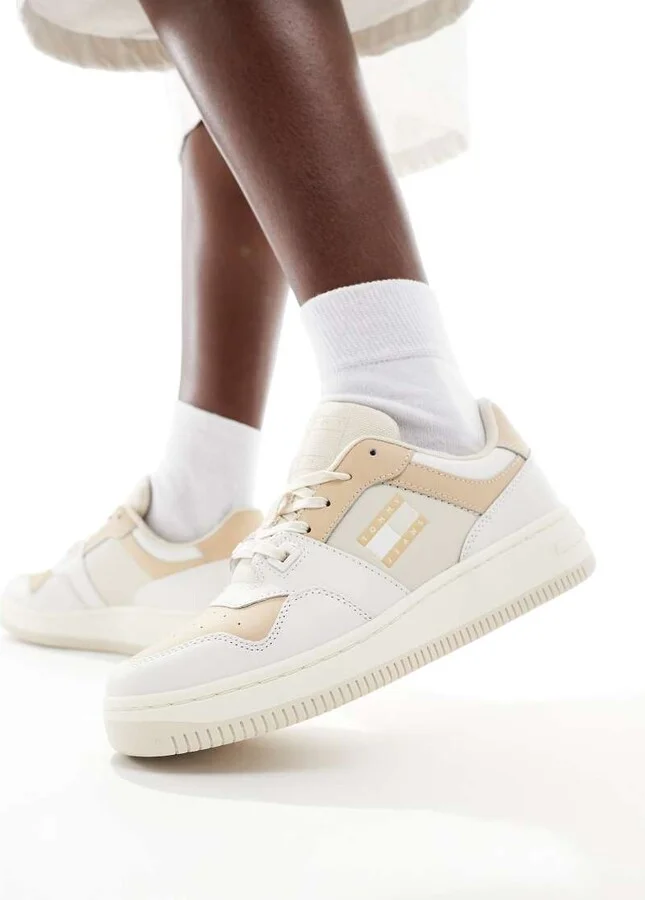Tommy Jeans retro basket sneakers in white and neutrals