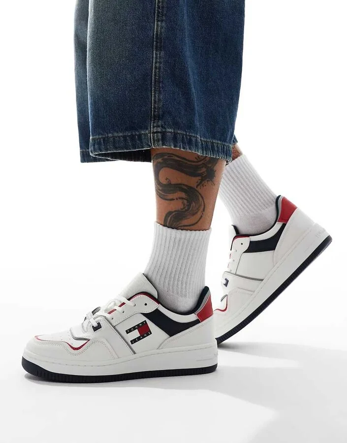 Tommy Jeans retro basket sneakers in white red and navy