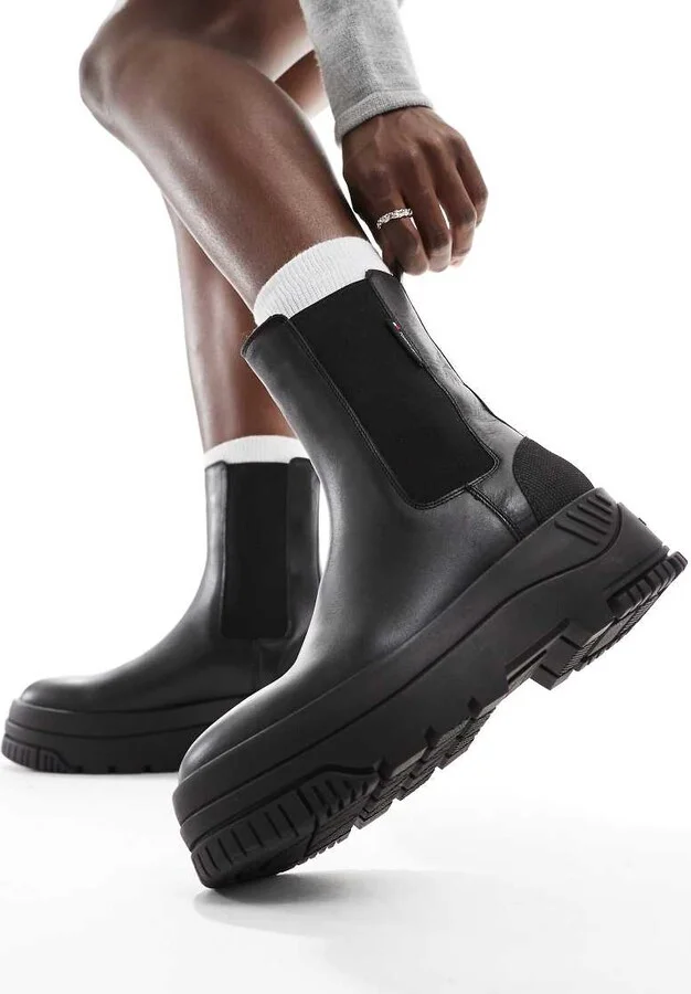 Tommy Jeans urban flatform chelsea boots in black
