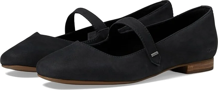 TOMS Bianca Women's Flat Shoes Black Leather : 11 B - Medium, Leather/Polyester/Suede