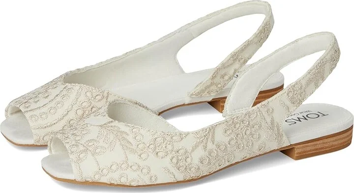 TOMS Briella Slingback Women's Flat Shoes Egret Botanical Eyelet : 9 B - Medium, Nylon/Rubber
