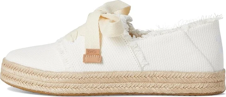 TOMS Carolina Lace-Up Women's Flat Shoes White Beachside Woven/Fray : 12 B - Medium, Cotton - Image 6