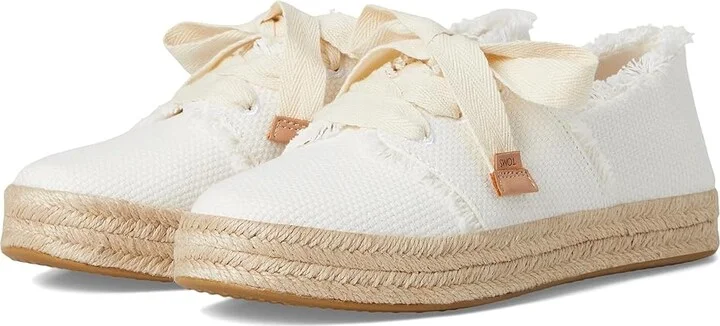 TOMS Carolina Lace-Up Women's Flat Shoes White Beachside Woven/Fray : 12 B - Medium, Cotton