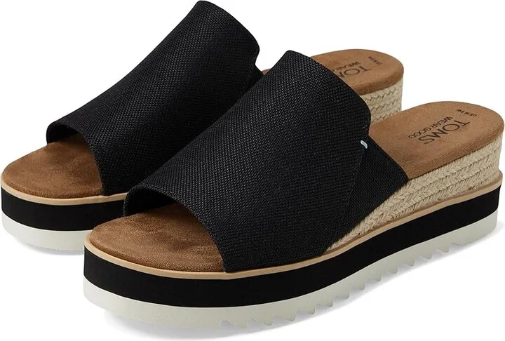 TOMS Diana Mule WIDE Women's Shoes Black Wide Width Heavy Canvas : 10 B - Medium, Textile