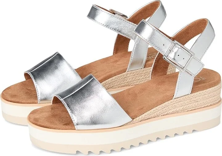 TOMS Diana Sandal Women's Sandals Silver Metallic : 10 B - Medium, Leather/Rubber