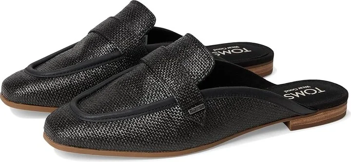TOMS Lynette Mule Women's Flat Shoes Black Raffia/Leather : 9.5 B - Medium, Leather/Polyester/Rubber