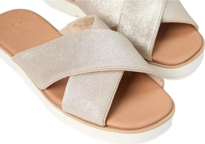 TOMS Mae Crossover Women's Sandals Champagne Metallic : 8 B - Medium, Leather - Image 7