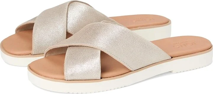 TOMS Mae Crossover Women's Sandals Champagne Metallic : 8 B - Medium, Leather