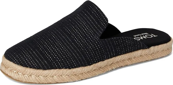 TOMS Santiago Mule Women's Flat Shoes Black Metallic Linen Stripe : 9 B - Medium, Suede - Image 5