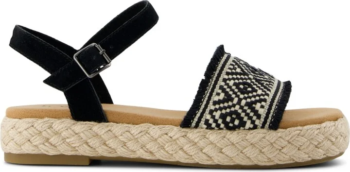 Toms Women's Abby Open Toe Flat Sandals - Black Diamond Global Straps, Suede, Fray - Image 2