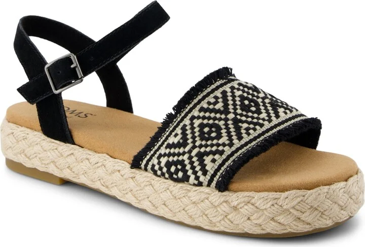 Toms Women's Abby Open Toe Flat Sandals - Black Diamond Global Straps, Suede, Fray
