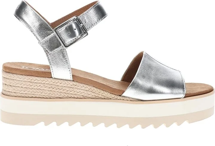 TOMS Womens Diana Metallic Platform Espadrille Casual Sandals Casual Mid Heel 2-3" - Silver - Size 9 B