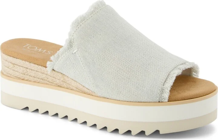 Toms Women's Diana Mule Slip-On Sandals - White Onyx Textured Denim, Fray