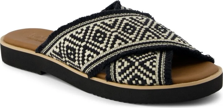 Toms Women's Mae Crossover Open Toe Sandals - Black Global Woven, Fray