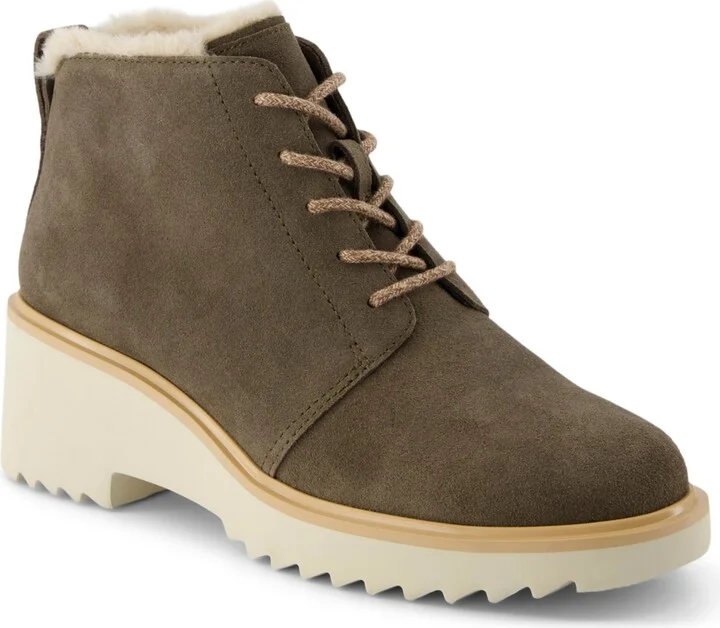 Toms Women's Maude Suede and Faux Fur Lace Up Wedge Booties
