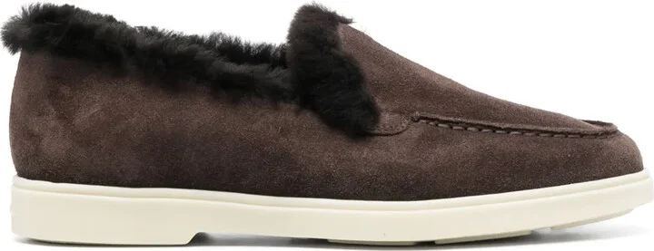 Tonal-Stitching Leather Loafers