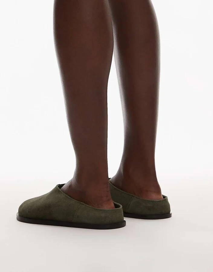 Topshop Abbie suede mules in khaki - Image 2