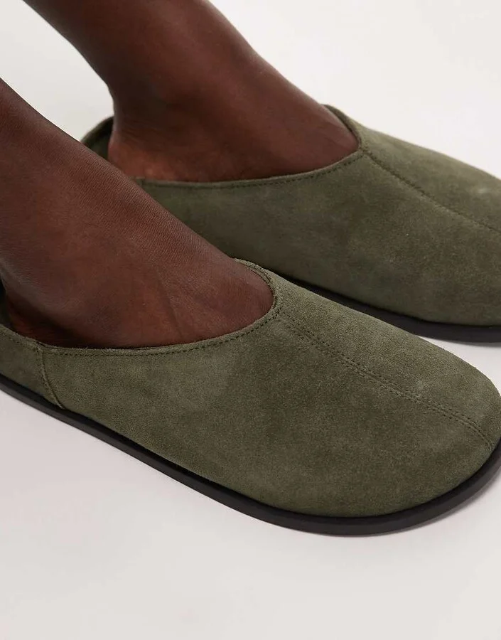 Topshop Abbie suede mules in khaki - Image 3