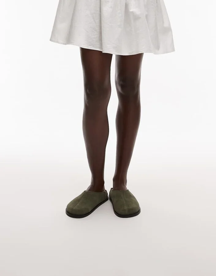 Topshop Abbie suede mules in khaki - Image 4