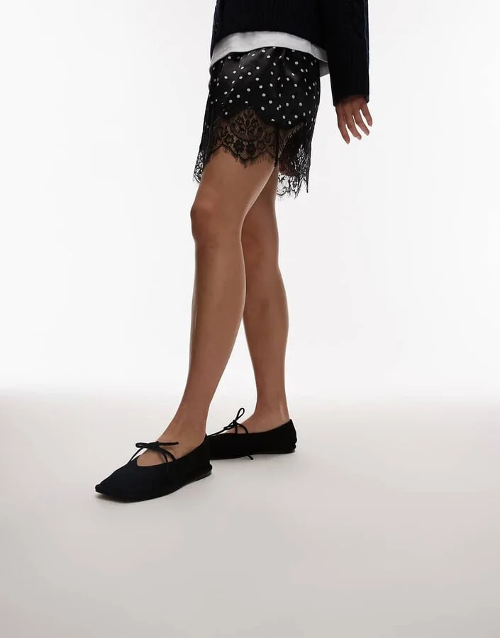 Topshop Alaia suede ballet with tie in black - Image 3