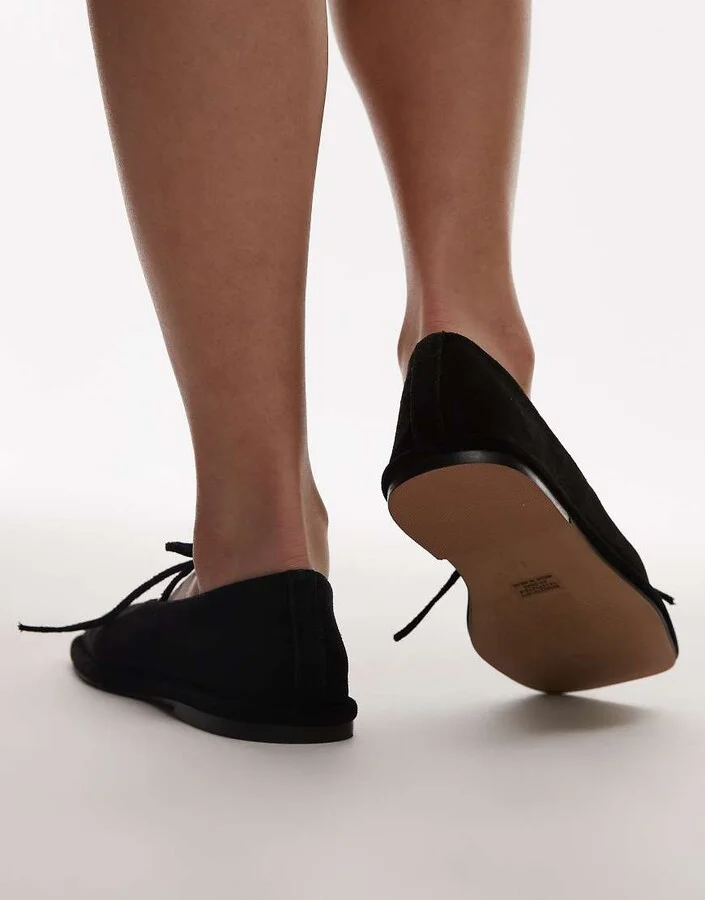 Topshop Alaia suede ballet with tie in black - Image 4