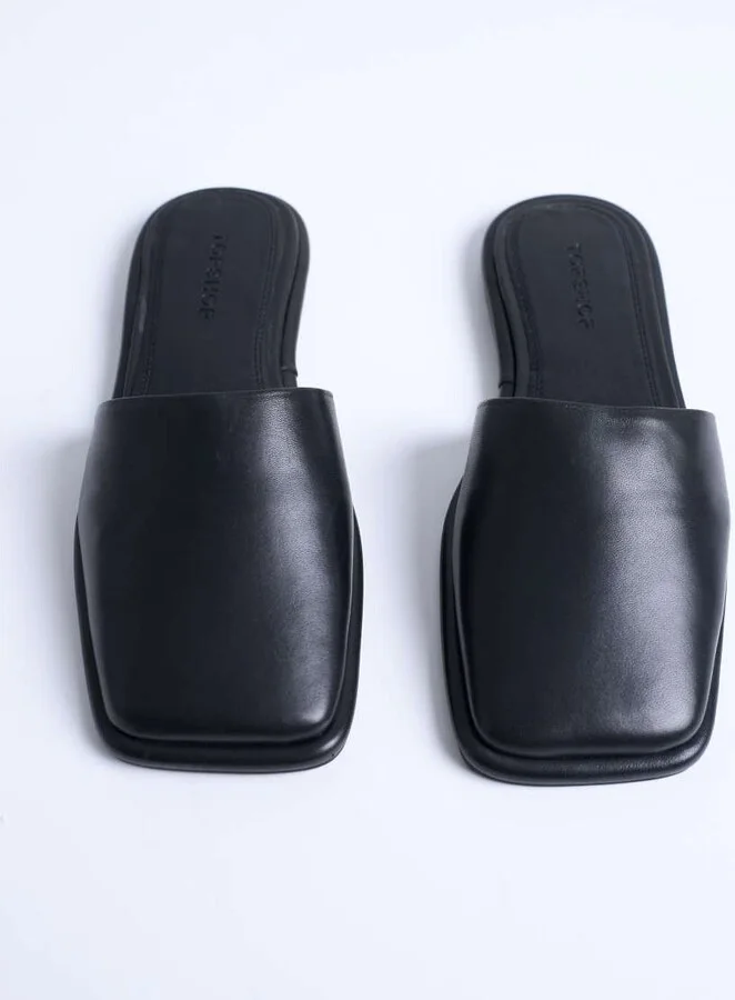 Topshop Almina leather square toe mules in black - Image 2