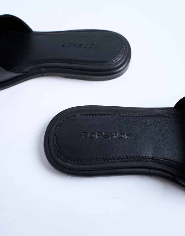 Topshop Almina leather square toe mules in black - Image 3