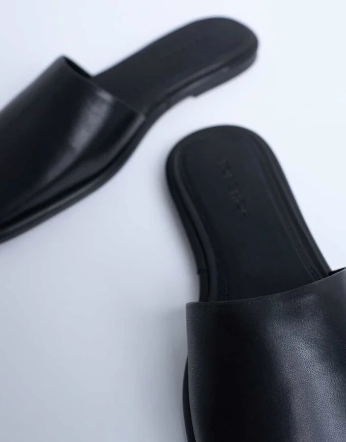 Topshop Almina leather square toe mules in black - Image 4