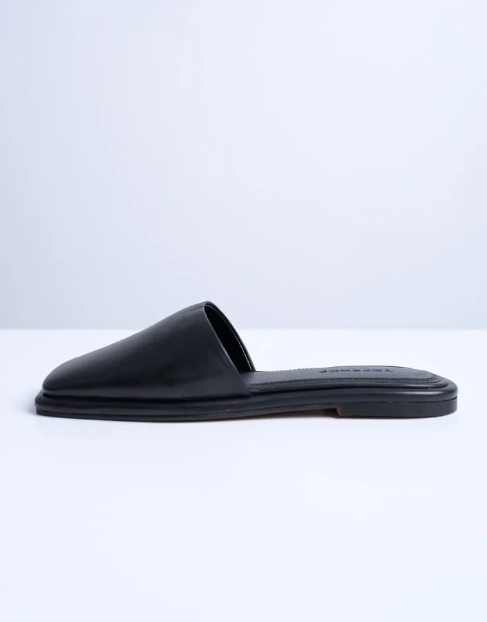 Topshop Almina leather square toe mules in black