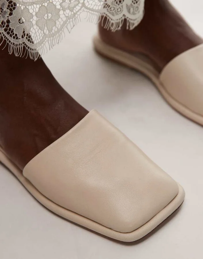 Topshop Almina leather square toe mules in off - Image 2
