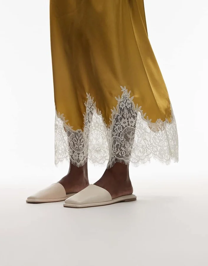 Topshop Almina leather square toe mules in off